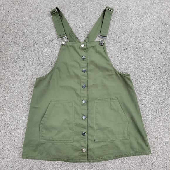 Harper Womens Overalls Dress M Olive Green Button Front Mini Pockets DLBST25 - Picture 14 of 15